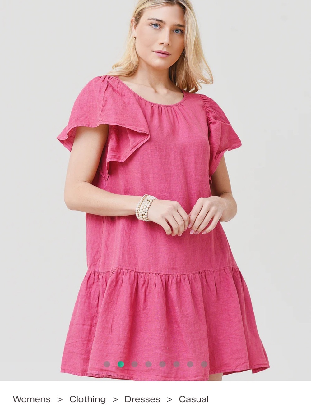 Linen Velvet Kassidy Ruffle Sleeve Dress in Bright Pink
